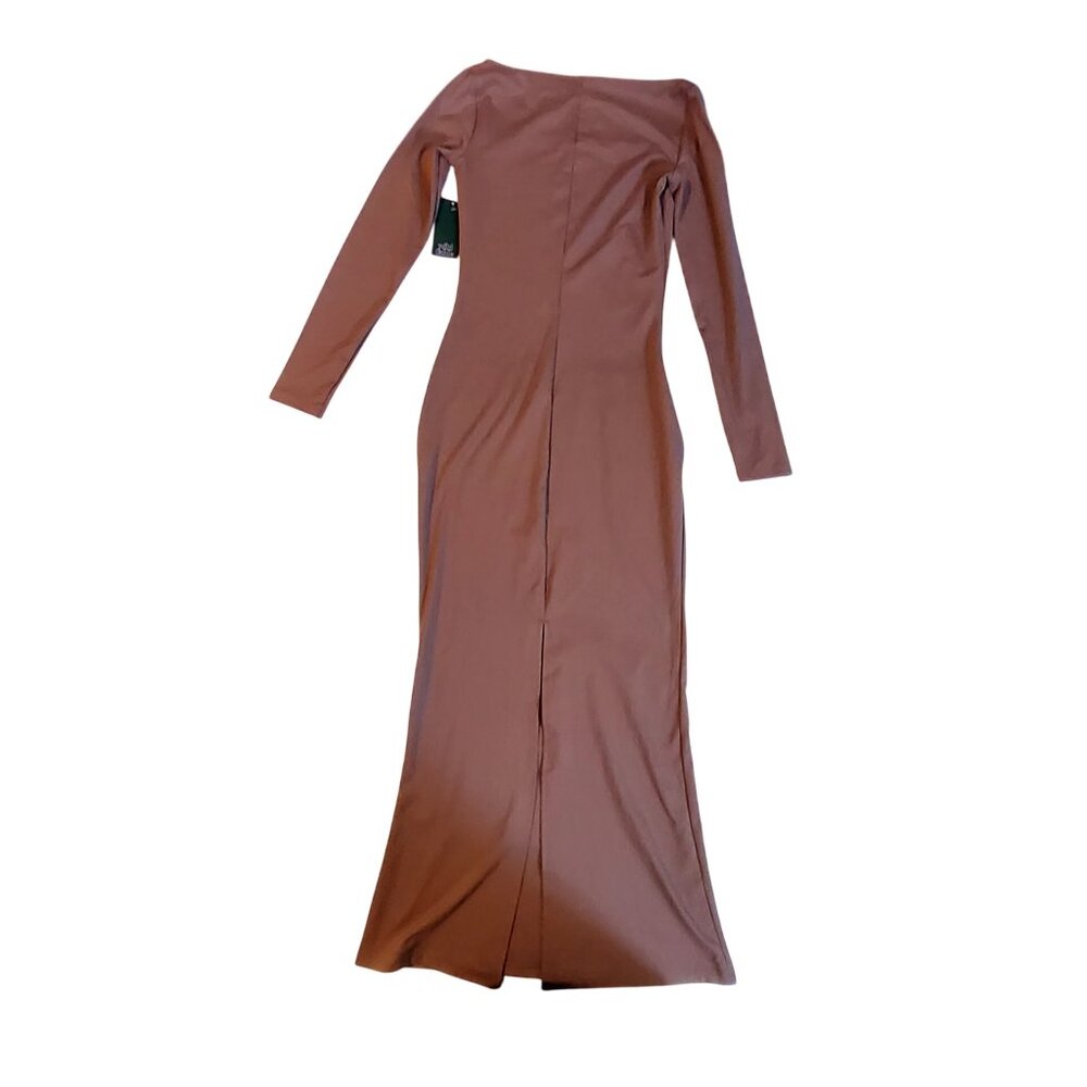 Wild Fable Long Sleeve Bodycon Maxi Dress In Brown With Back Slit detail Size M - Picture 2 of 13